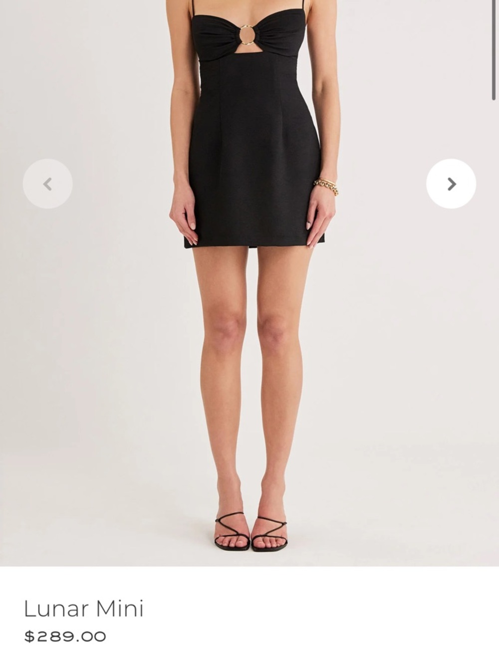 Rumer Women's Black Mini Dress with Gold Ring Front Detail